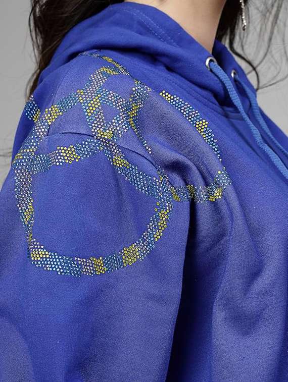 women long sleeve hooded sweatshirt crystal work - 21650248 - Standard Image - 2