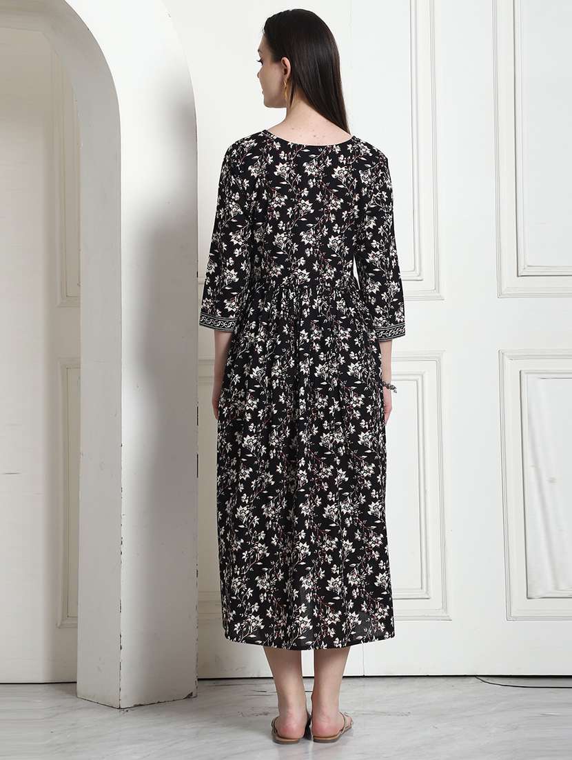 women floral printed round neck maternity dress - 21650280 - Standard Image - 2