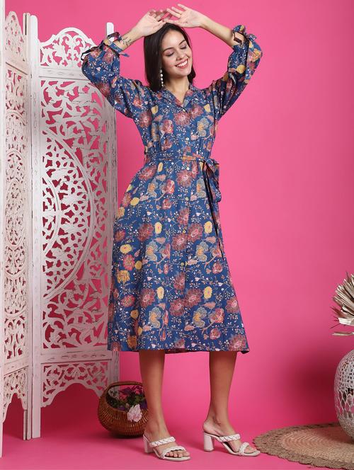women printed cotton a-line dress - 21650284 - Standard Image - 0