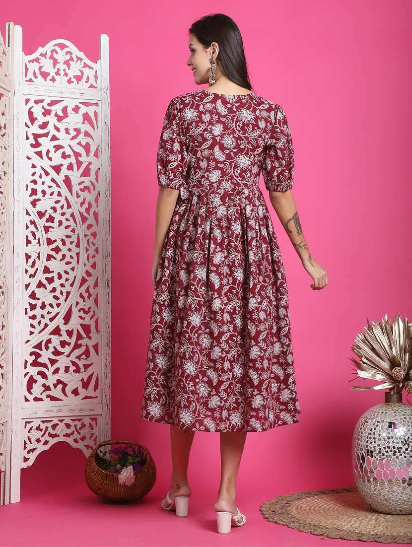 women printed cotton a-line dress - 21650285 - Standard Image - 2