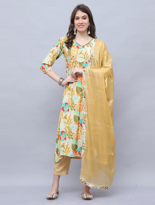 women three quarter sleeve kurta pant with dupatta set - 21650356 -  Standard Image - 0