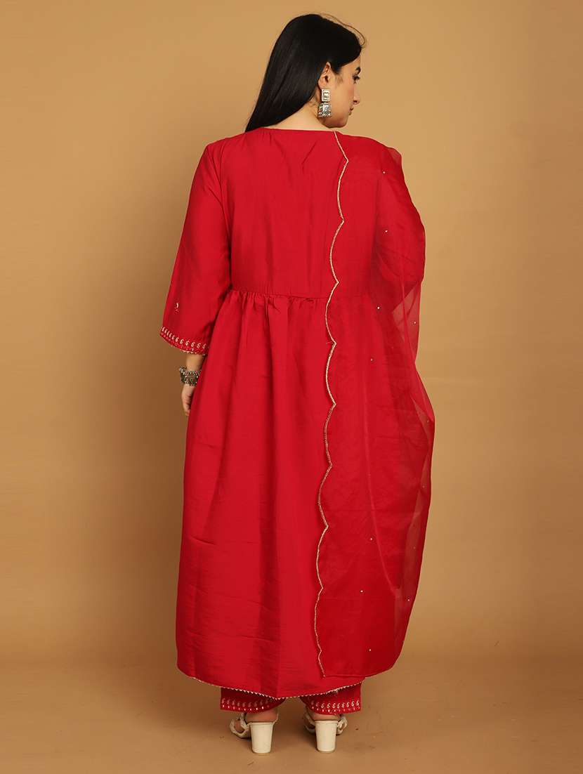 women red embroidered kurta pant set with dupatta - 21650359 - Standard Image - 2