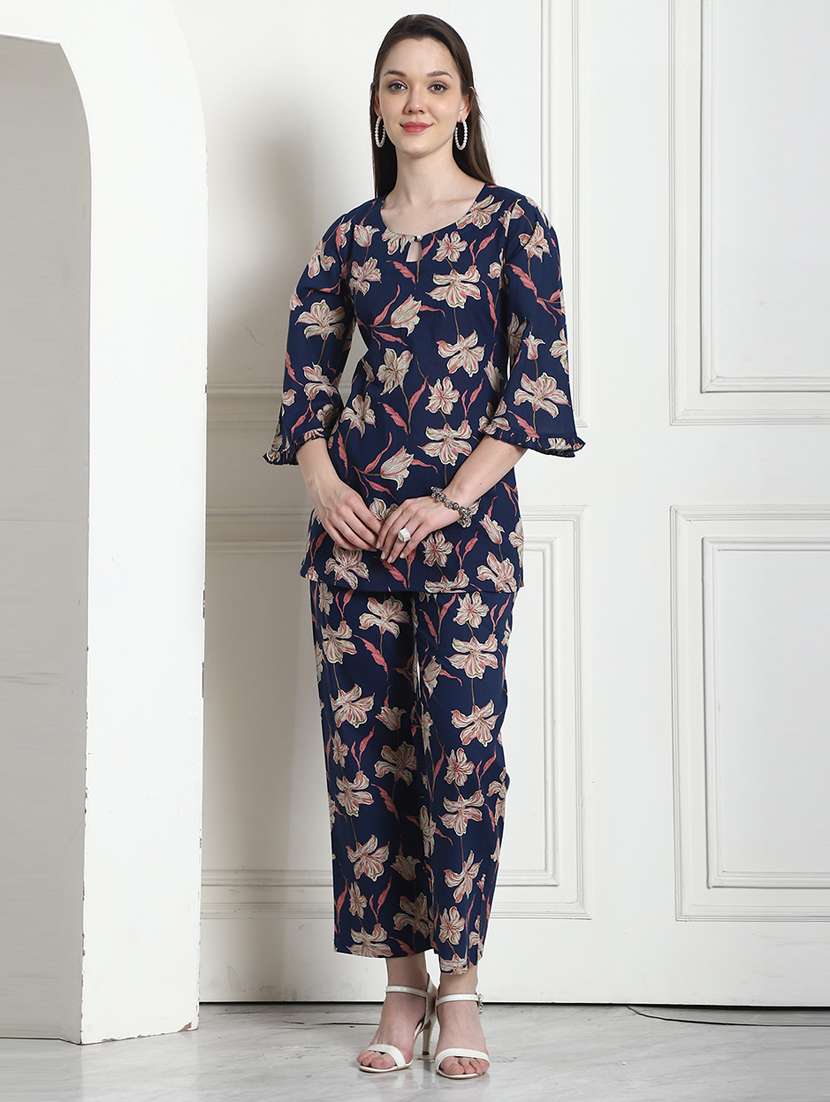 women printed cotton top and trouser co-ord set