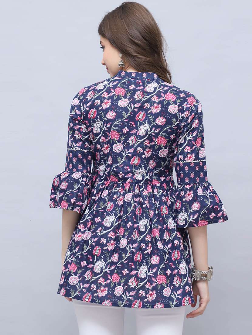 women printed three quarter sleeve tunic - 21650390 -  Standard Image - 2