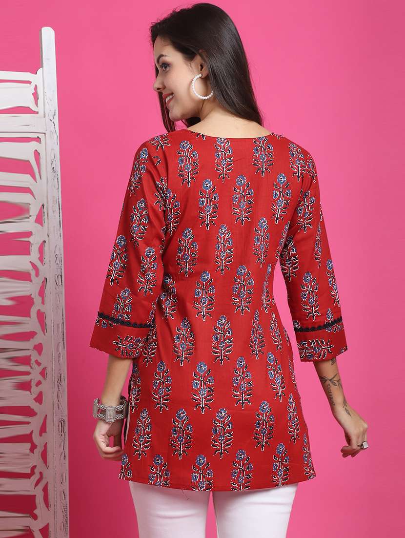 women printed three quarter sleeve tunic - 21650396 -  Standard Image - 2