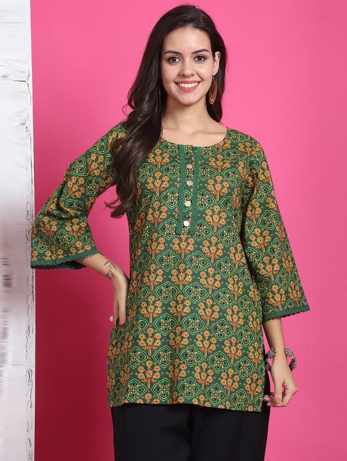 women printed three quarter sleeve tunic - 21650397 - Standard Image - 0
