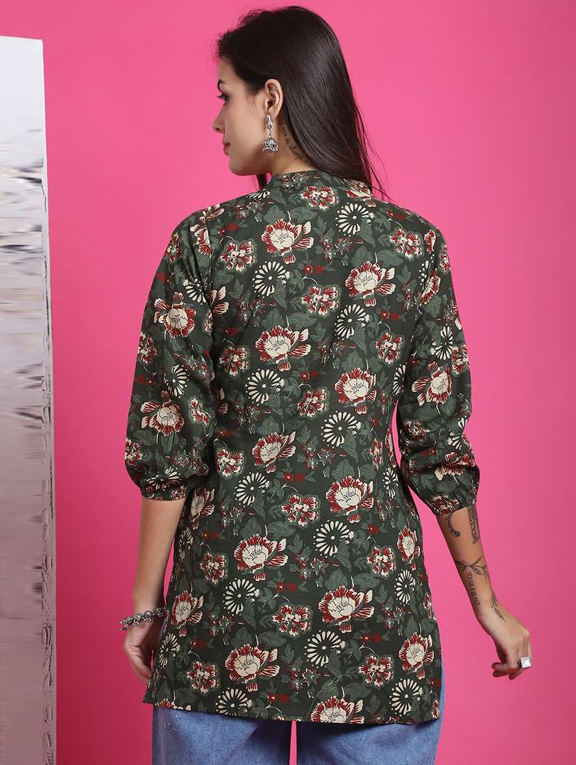 women printed three quarter sleeve tunic - 21650398 -  Standard Image - 2