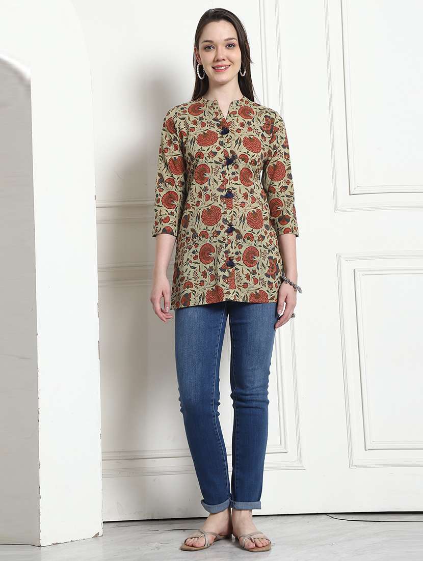 women printed three quarter sleeve tunic - 21650407 -  Standard Image - 2