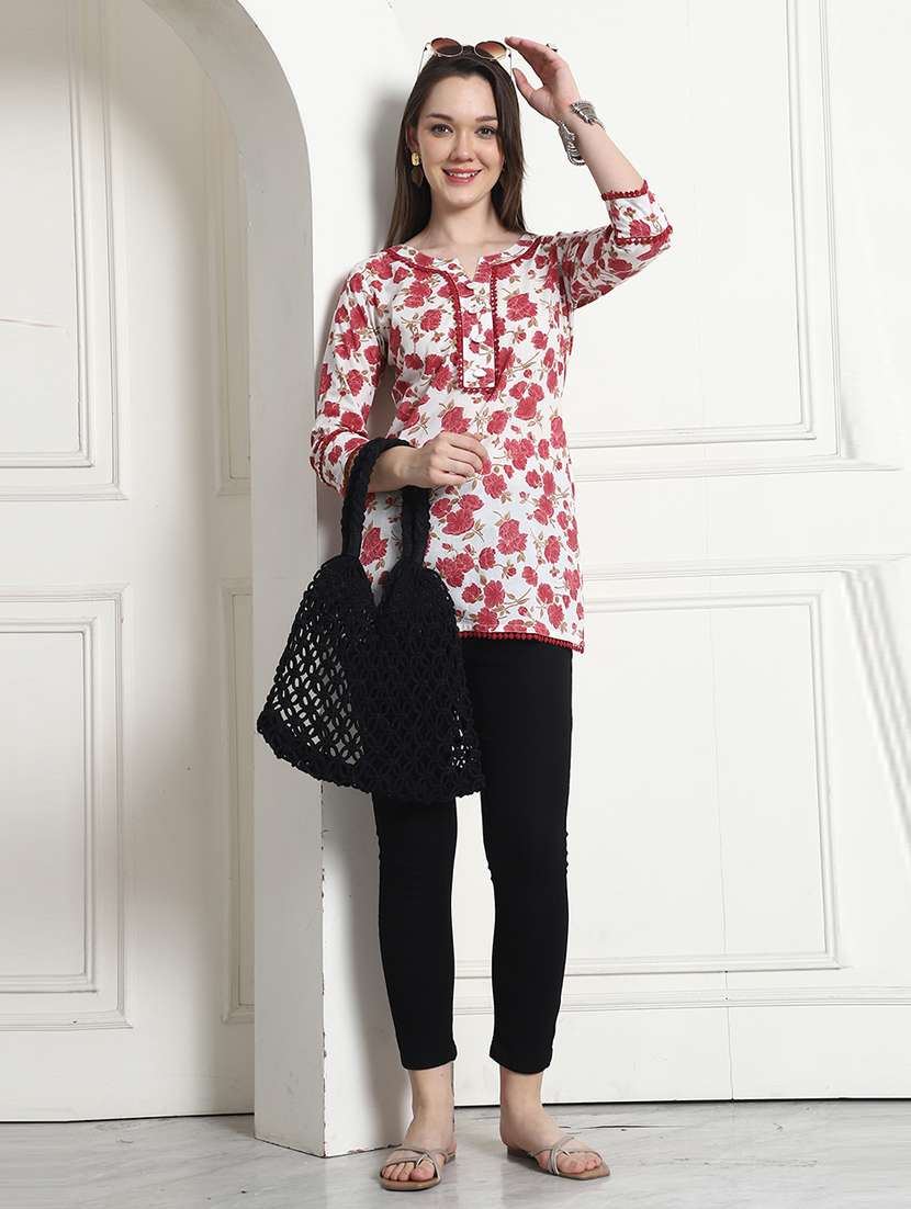 women printed three quarter sleeve tunic - 21650411 -  Standard Image - 2