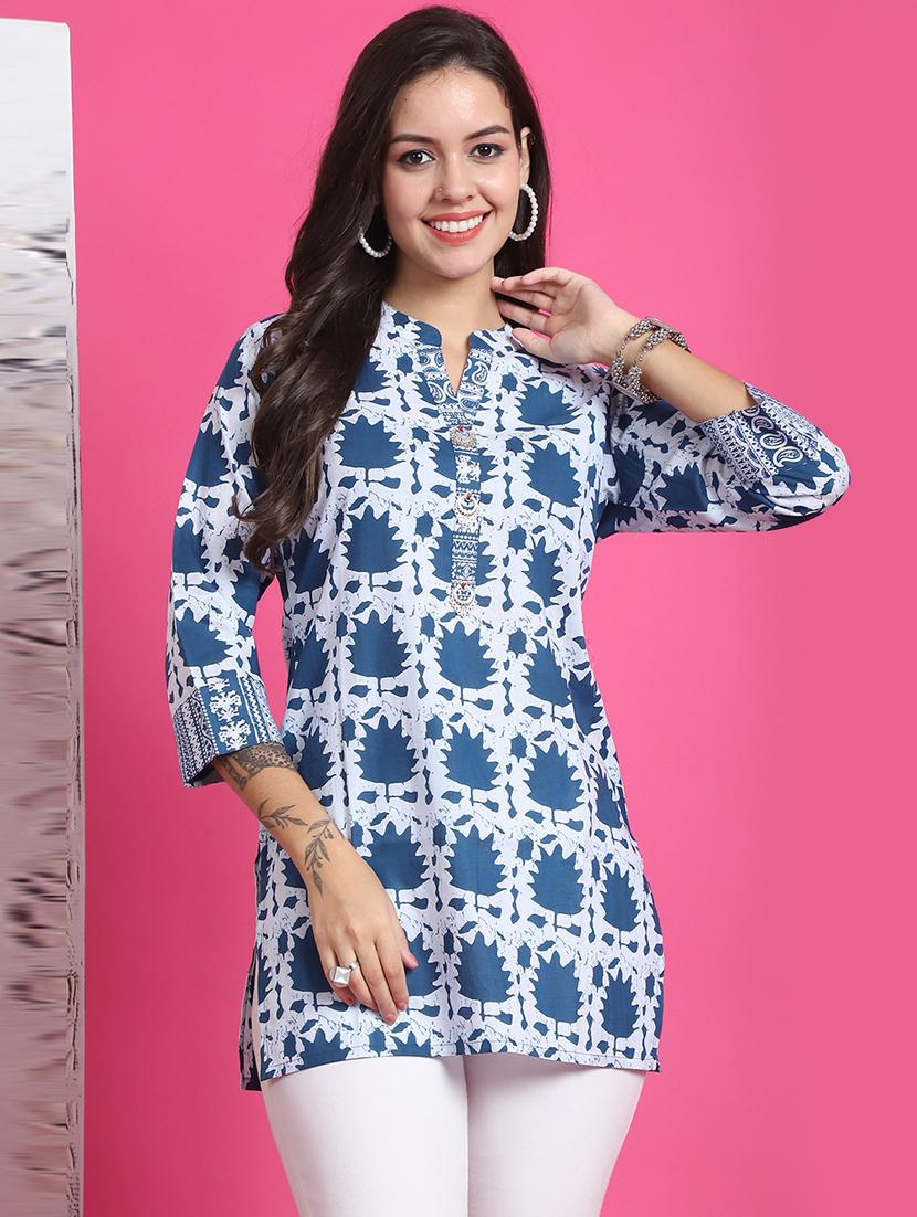 women printed three quarter sleeve tunic
