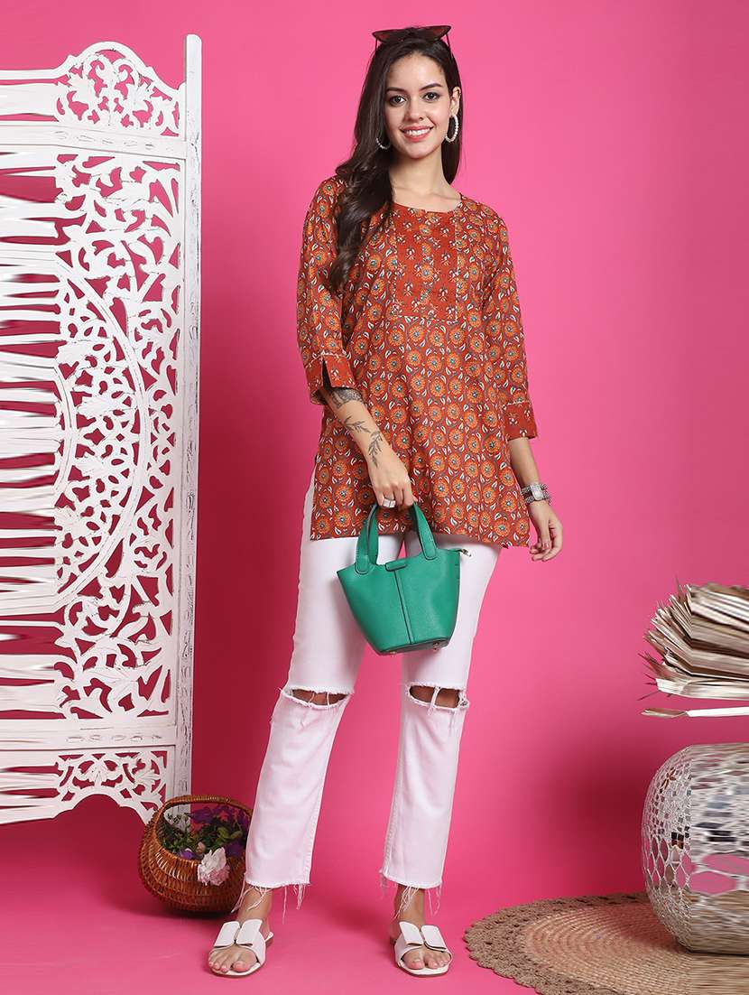 women printed three quarter sleeve tunic - 21650416 -  Standard Image - 2