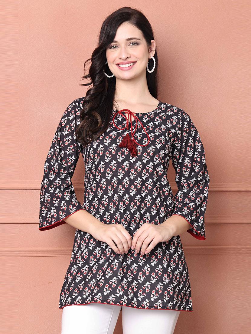 women printed three quarter sleeve tunic - 21650420 - Zoom Image - 0