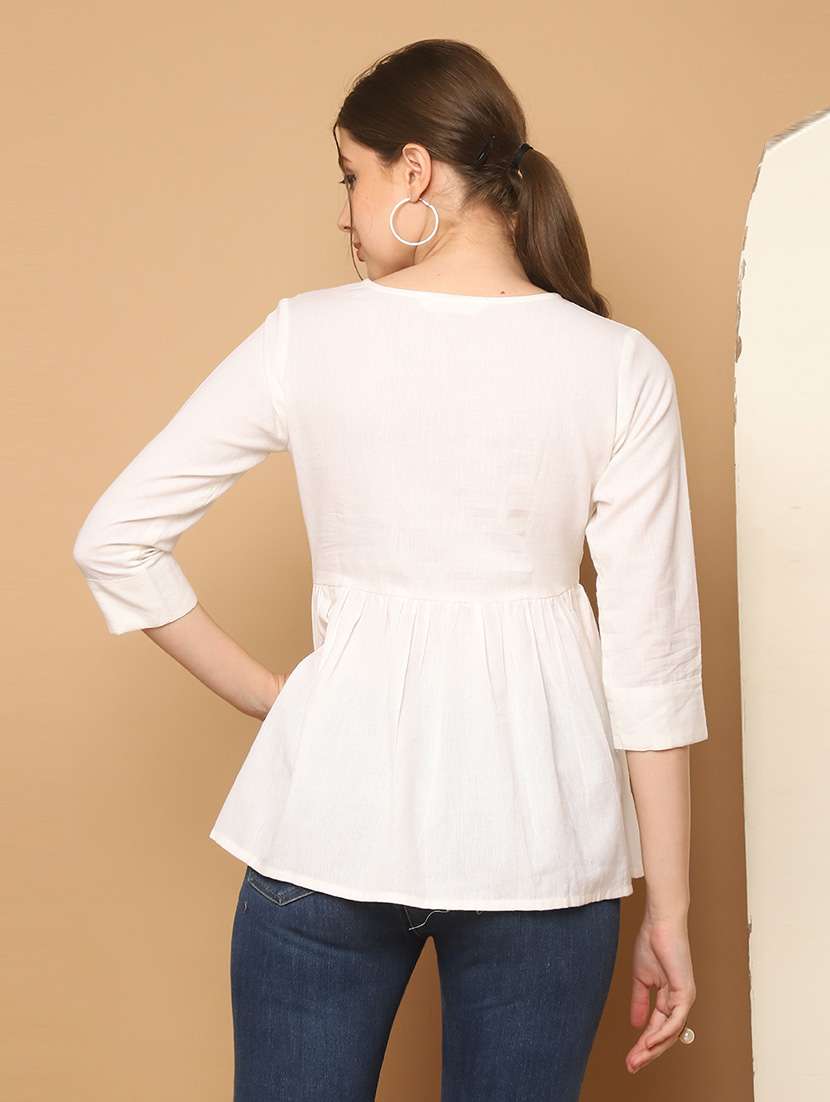 women embroidered three quarter sleeve tunic - 21650515 -  Standard Image - 2