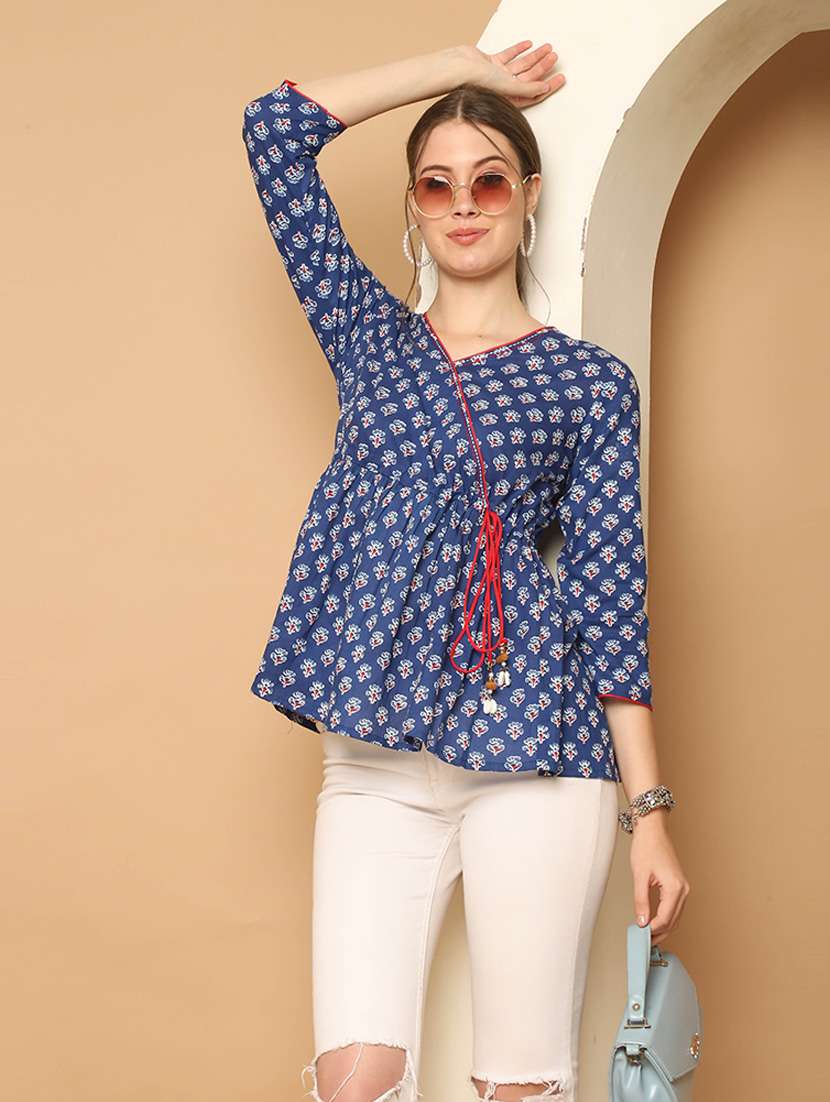 women printed three quarter sleeve tunic - 21650516 - Zoom Image - 0