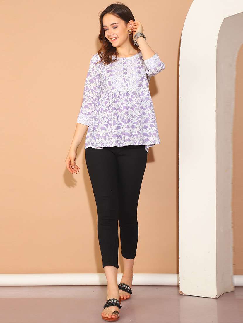 women printed three quarter sleeve tunic - 21650517 -  Standard Image - 2