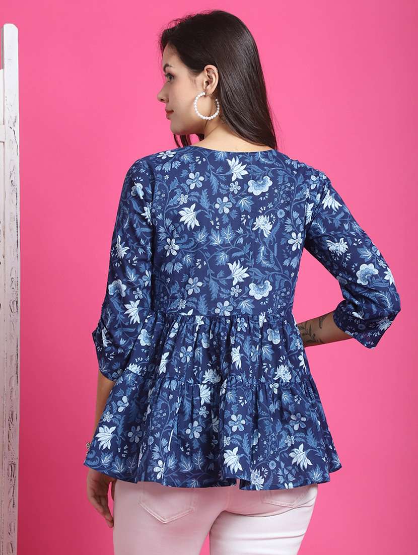 women printed three quarter sleeve tunic - 21650519 -  Standard Image - 2