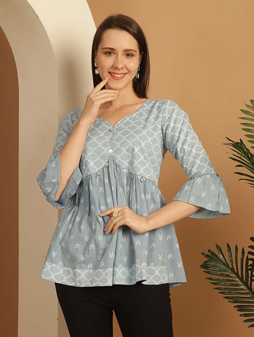 women printed bell sleeve tunic - 21650523 - Zoom Image - 0