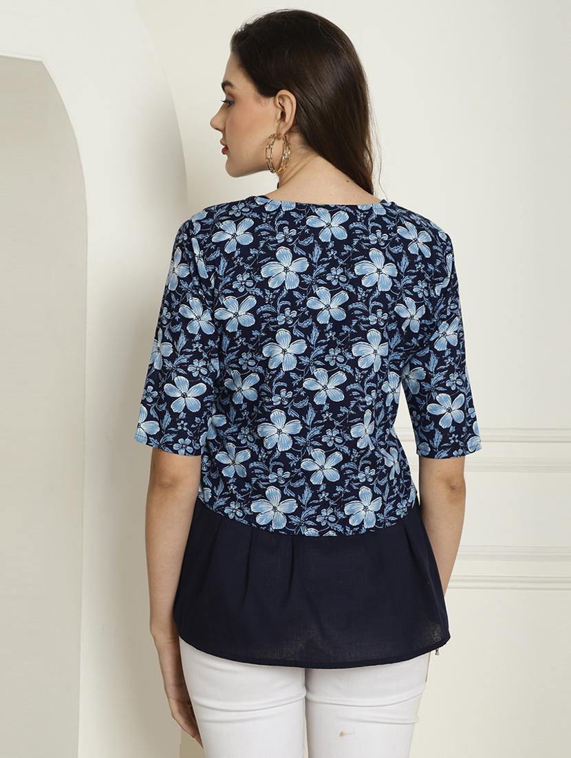 women navy blue florals printed top - 21650526 - Standard Image - 2