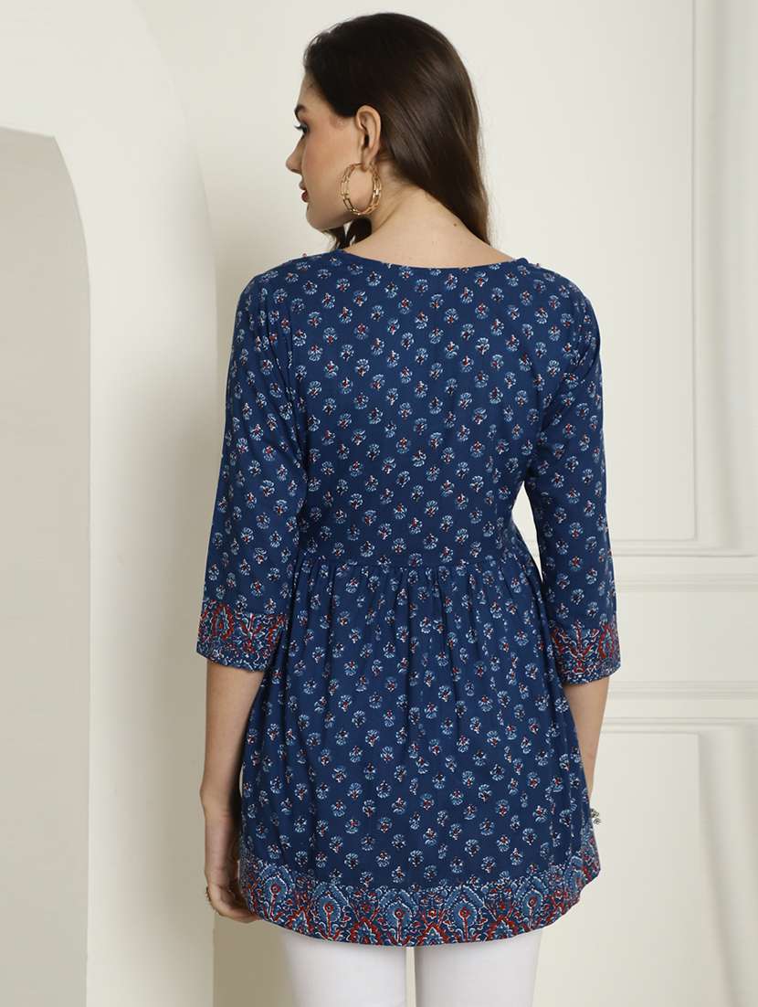 women printed three quarter sleeve tunic - 21650528 - Standard Image - 2