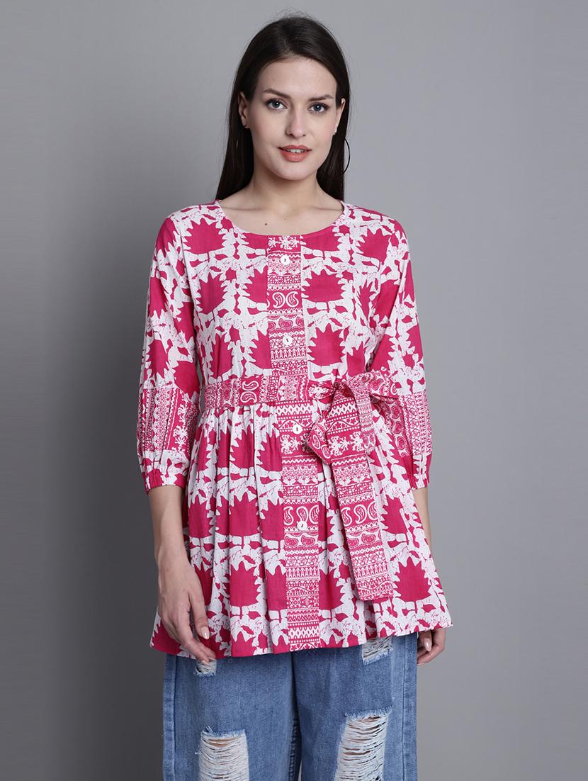 women printed three quarter sleeve tunic - 21650534 - Zoom Image - 0