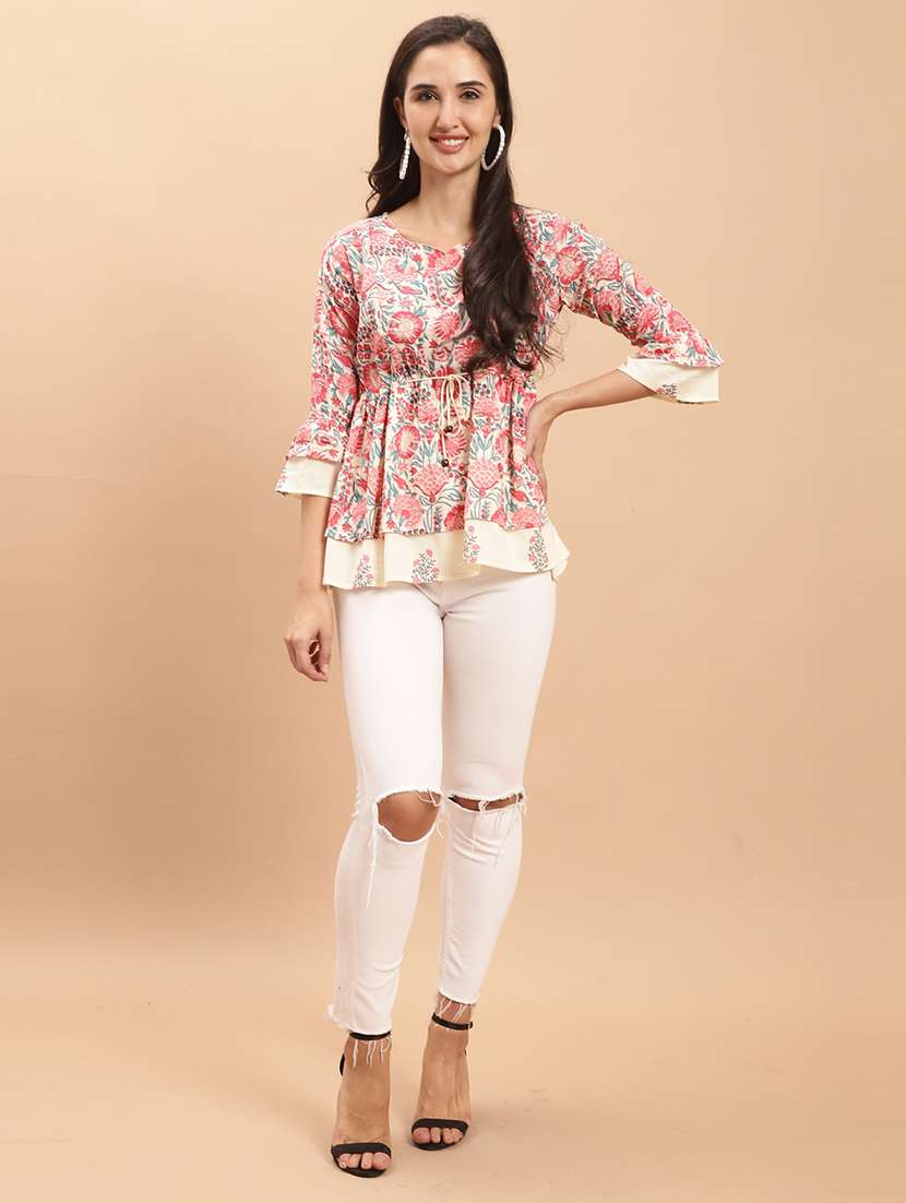 women printed three quarter sleeve tunic - 21650550 - Standard Image - 2