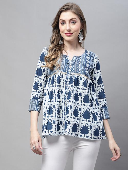 women printed three quarter sleeve tunic - 21650554 -  Standard Image - 0