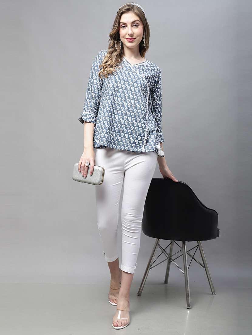 women printed three quarter sleeve tunic - 21650557 -  Standard Image - 2