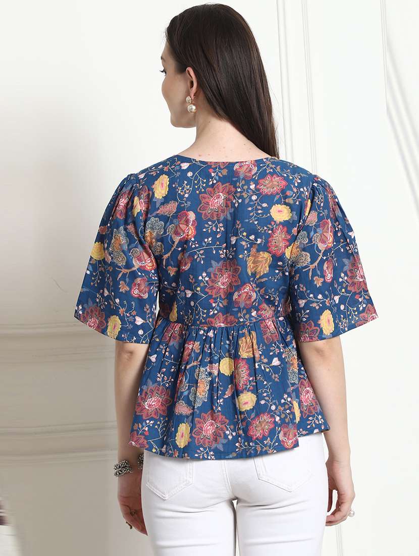 women floral print v-neck top - 21650560 - Standard Image - 2