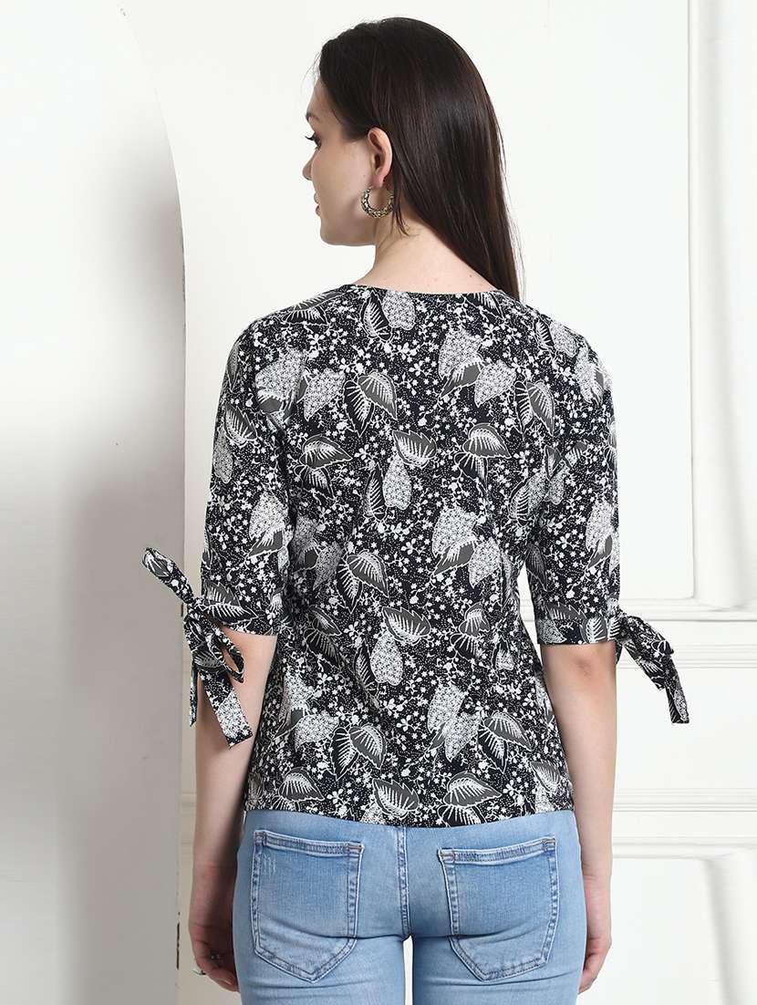 women floral print v-neck top - 21650561 - Standard Image - 2