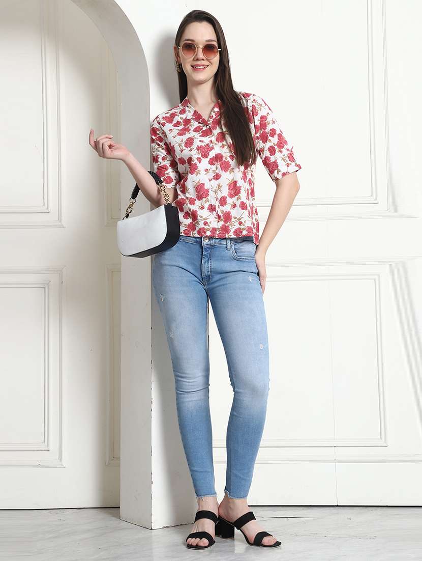 women floral printed short sleeve top - 21650564 - Standard Image - 2