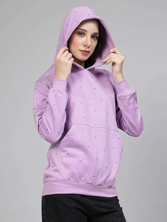 women long sleeve hooded sweatshirt crystal work