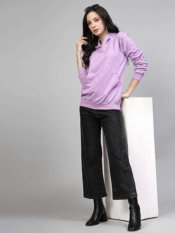 women long sleeve hooded sweatshirt crystal work - 21650567 - Standard Image - 2