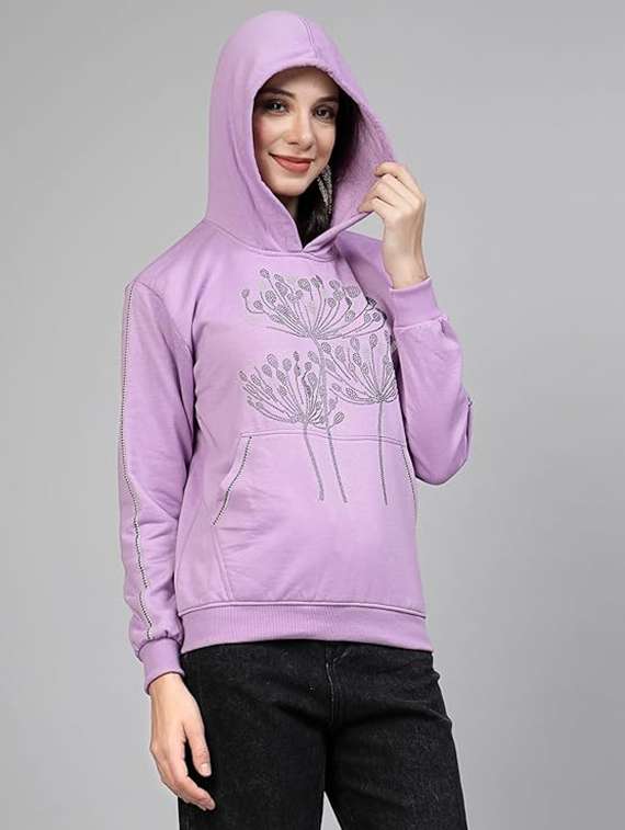 women long sleeves hoodies for women crystal work - 21650568 - Standard Image - 2