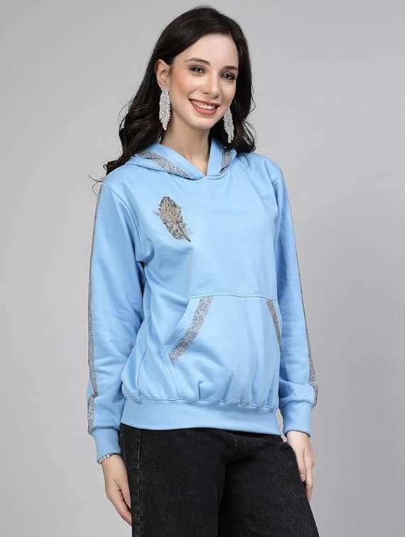 women long sleeve hooded sweatshirt crystal work