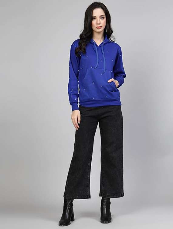 women long sleeve hooded sweatshirt crystal work - 21650594 - Standard Image - 2