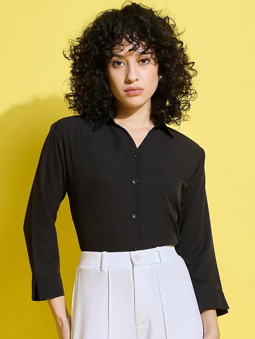 women solid collared long sleeves shirt - 21650750 - Standard Image - 0