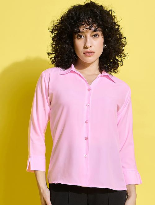 women pink solid formal shirt - 21650751 -  Standard Image - 0