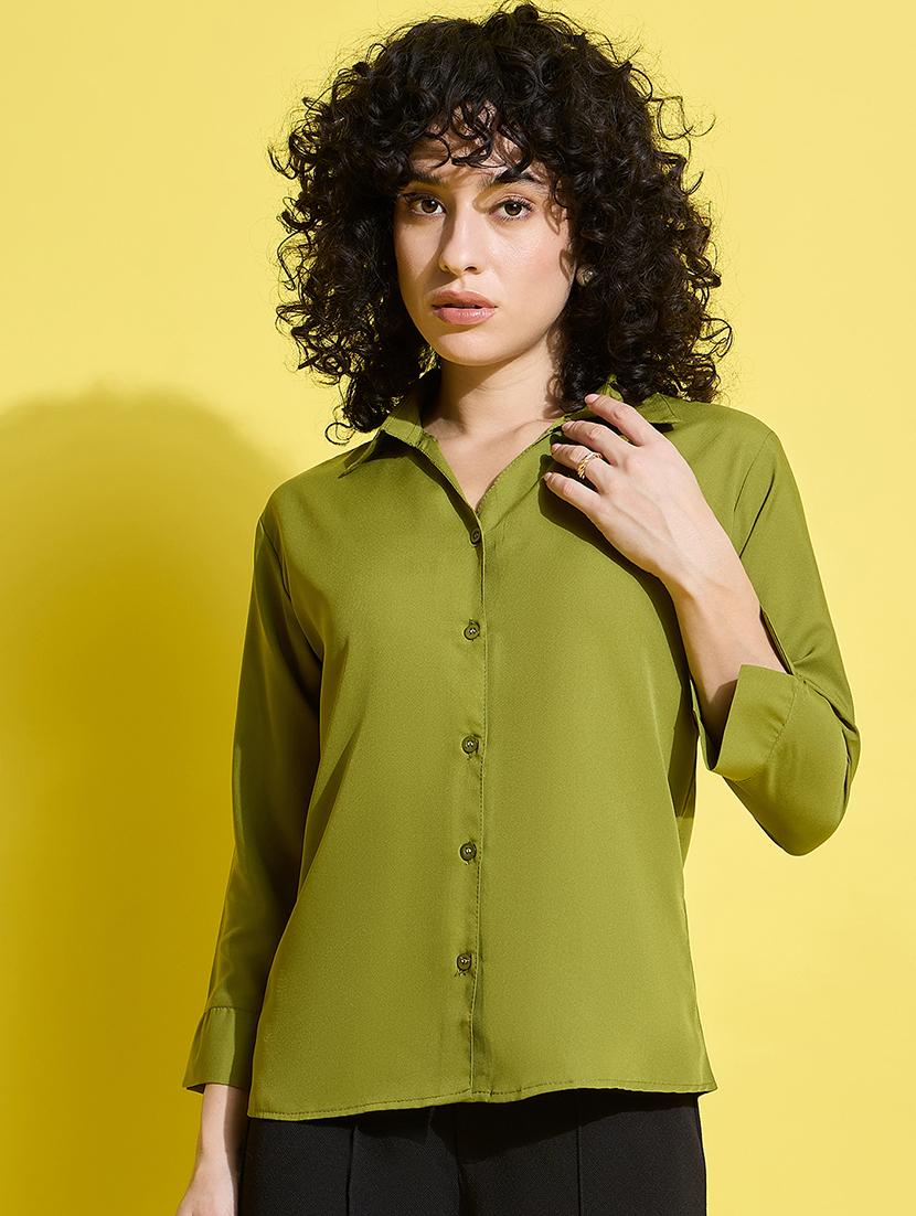 women solid collared long sleeves shirt - 21650752 -  Zoom Image - 0