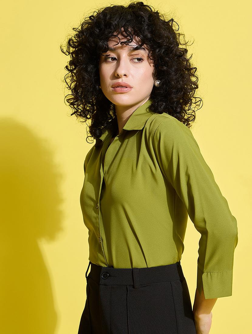 women solid collared long sleeves shirt - 21650752 - Standard Image - 2