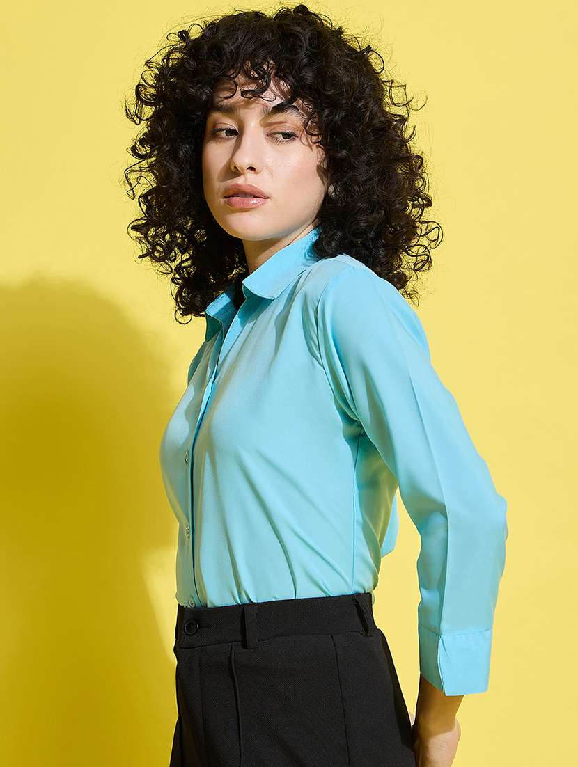 women solid collared long sleeves shirt - 21650754 -  Standard Image - 2