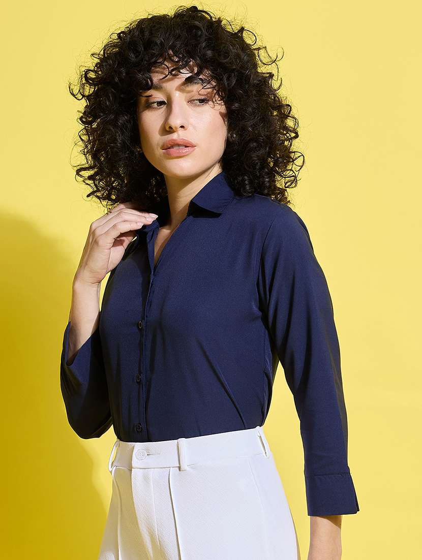 women solid collared long sleeves shirt - 21650755 -  Standard Image - 2