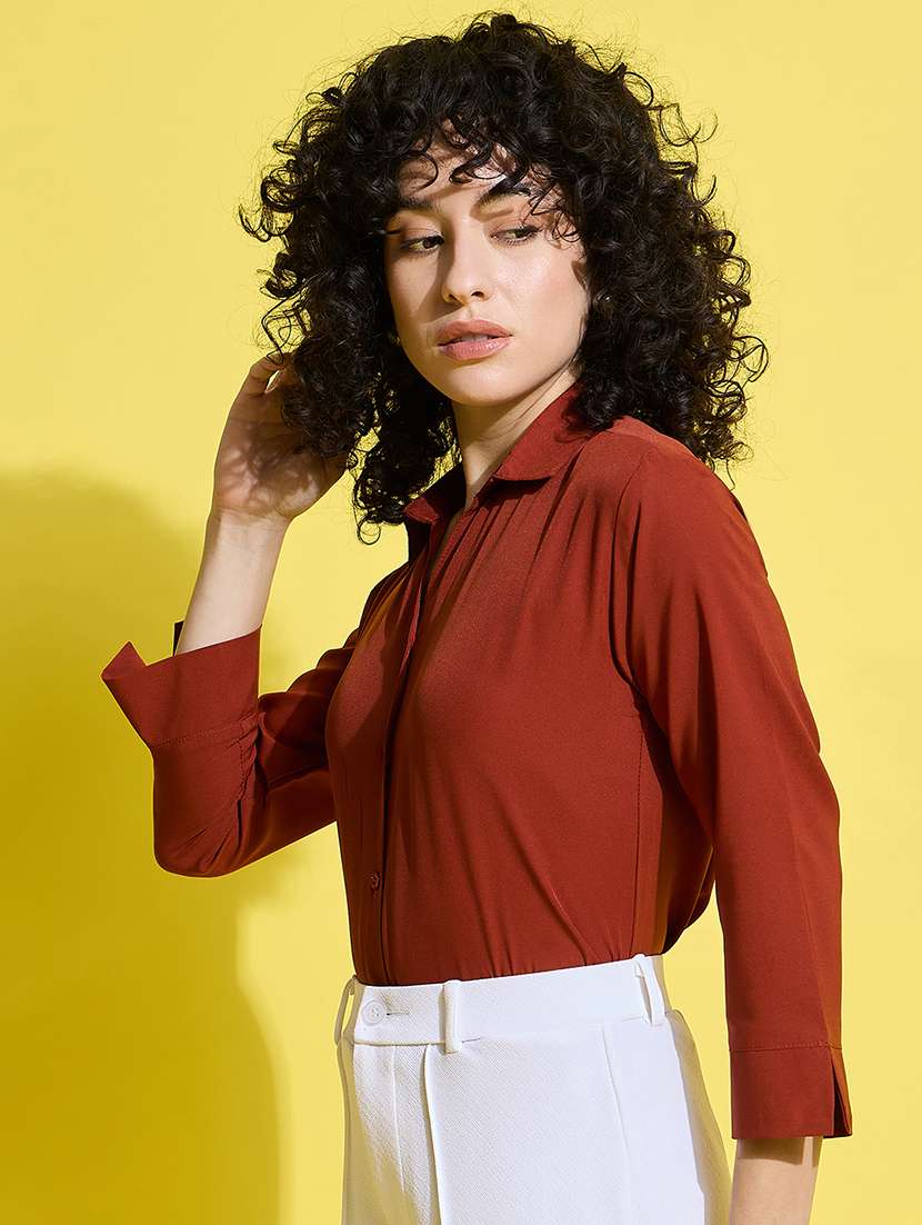 women solid collared long sleeves shirt - 21650756 - Standard Image - 2