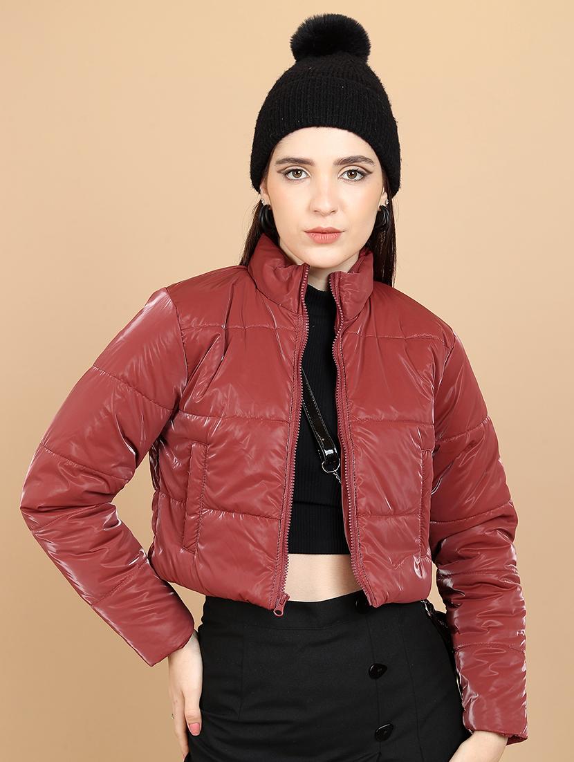 women red solid long sleeve puffer jacket - 21650962 - Zoom Image - 0