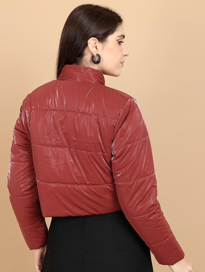 women red solid long sleeve puffer jacket - 21650962 - Standard Image - 2