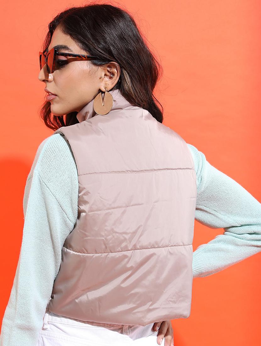 women solid sleeveless quilted jacket - 21650965 - Standard Image - 2