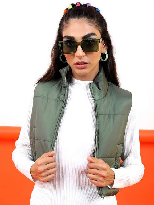 women solid sleeveless quilted jacket - 21650968 -  Standard Image - 0