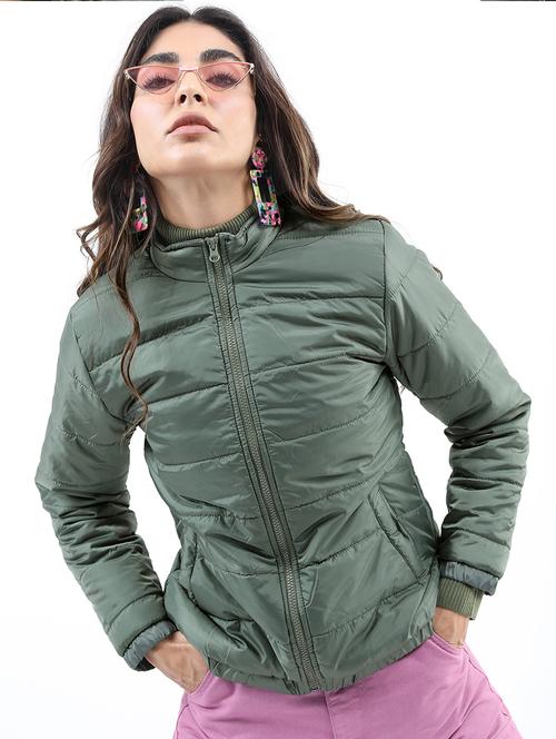 women solid long sleeves quilted jacket - 21650972 - Standard Image - 0