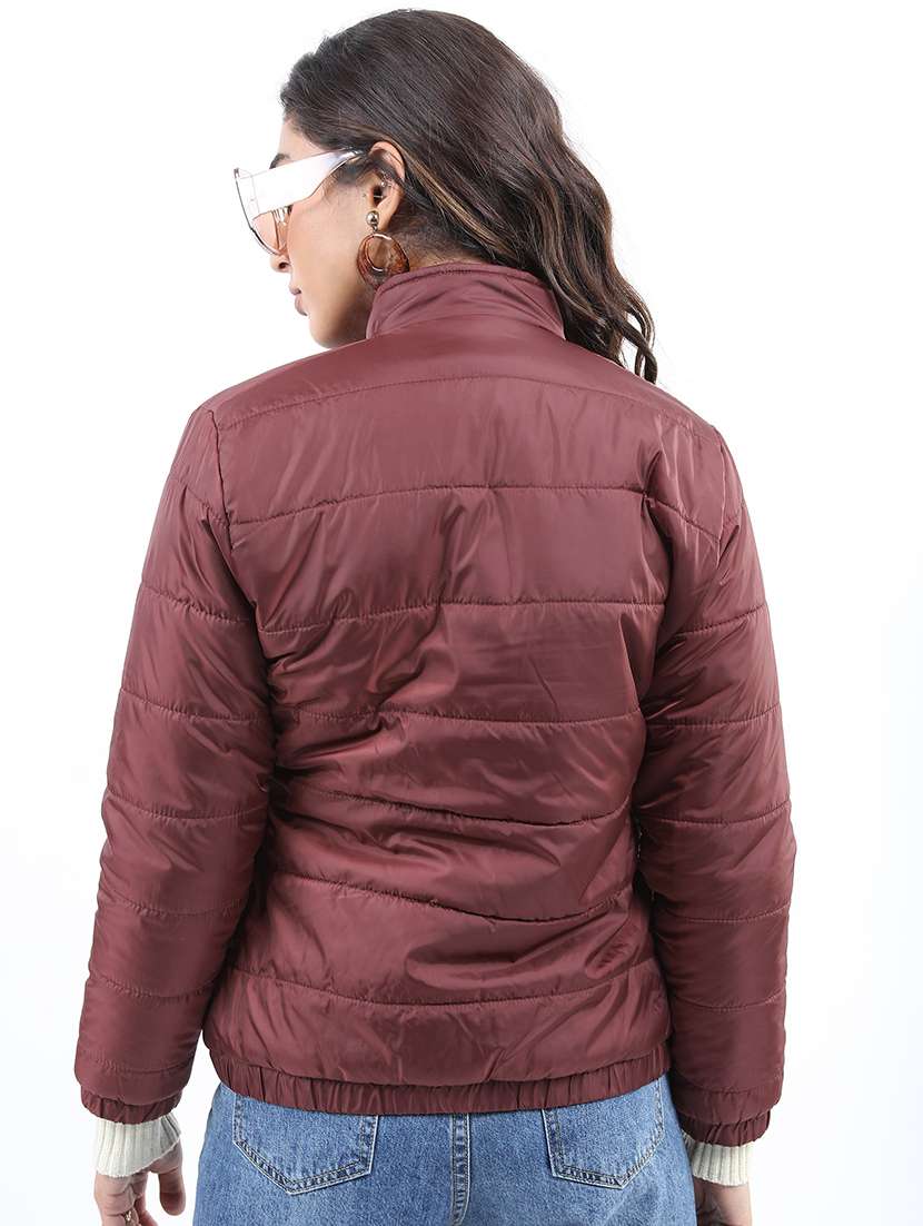 women solid long sleeves quilted jacket - 21650980 - Standard Image - 2