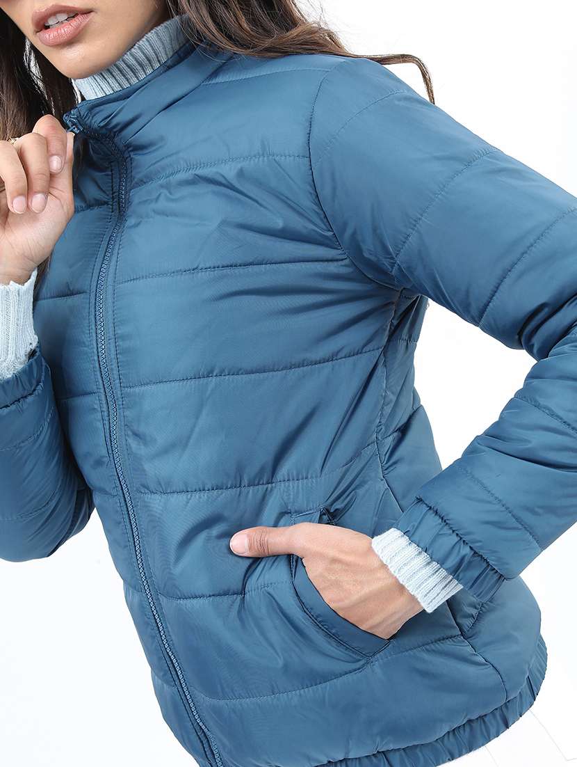 women solid long sleeves quilted jacket - 21650982 -  Standard Image - 2