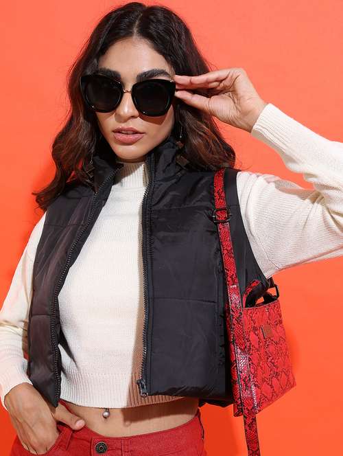women solid sleeveless quilted jacket - 21650983 - Standard Image - 0